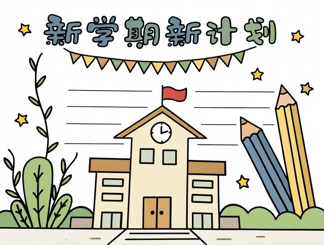 新学期新计划手抄报简单又漂亮，开学创意小报模板，适合一二三年级学生绘制