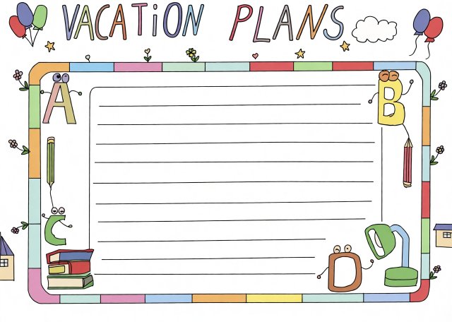 暑假计划英语手抄报简单又漂亮：我的Vacation Plans模板，适合小学生